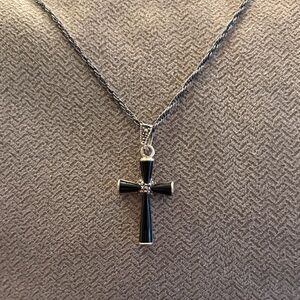 Elegant Black Onyx Cross Pendant with 16” Necklace